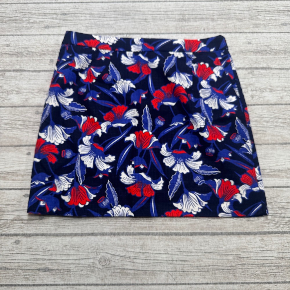 Vintage J. Crew Floral Mini Skirt Women's 10 Navy Blue Red Floral Pull On Cotton